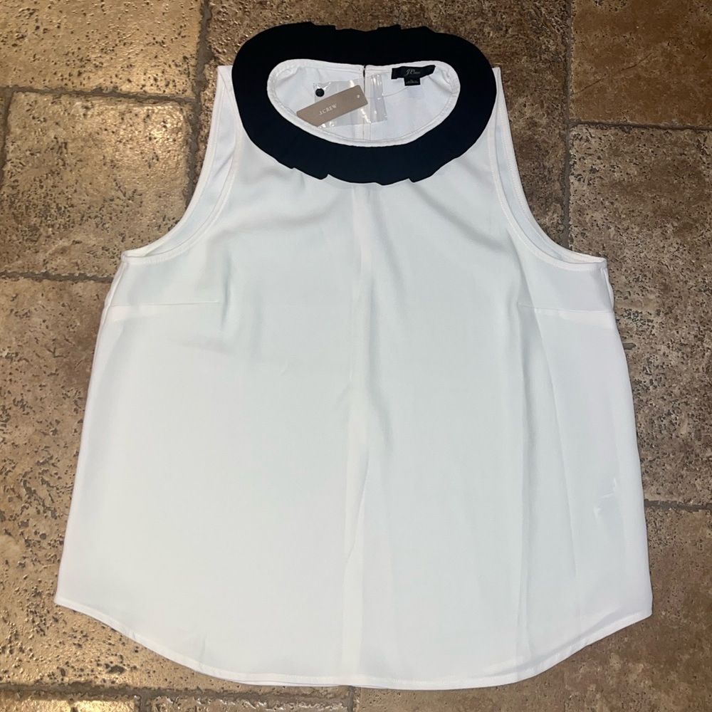 JCREW flowy black and white tanktop with frill collar size L
